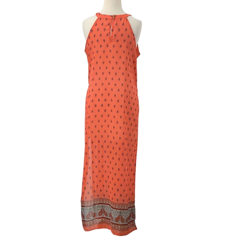 Charlotte Russe Women's Sleeveless Halter Maxi Dress Coral Paisley Print Size L - Picture 6 of 9
